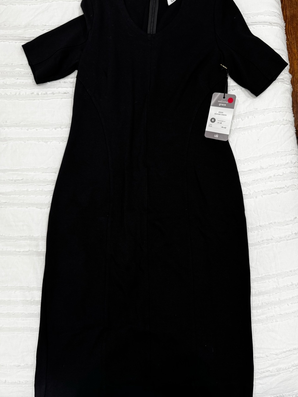 CAbi Black Short-Sleeve Sheath Dress — Sleek V-Neck